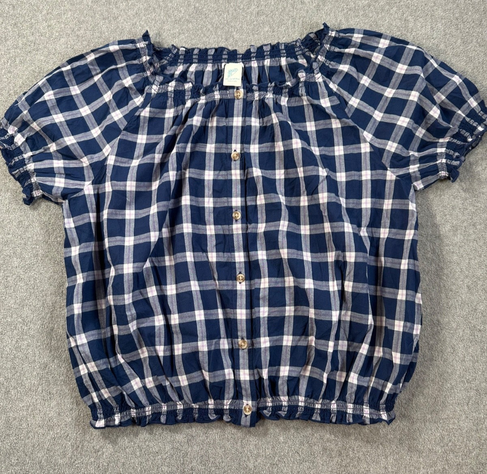 Thereabouts Girls 2XL 20.5P Plus Blue Plaid Blouse Short Sleeve Button Front